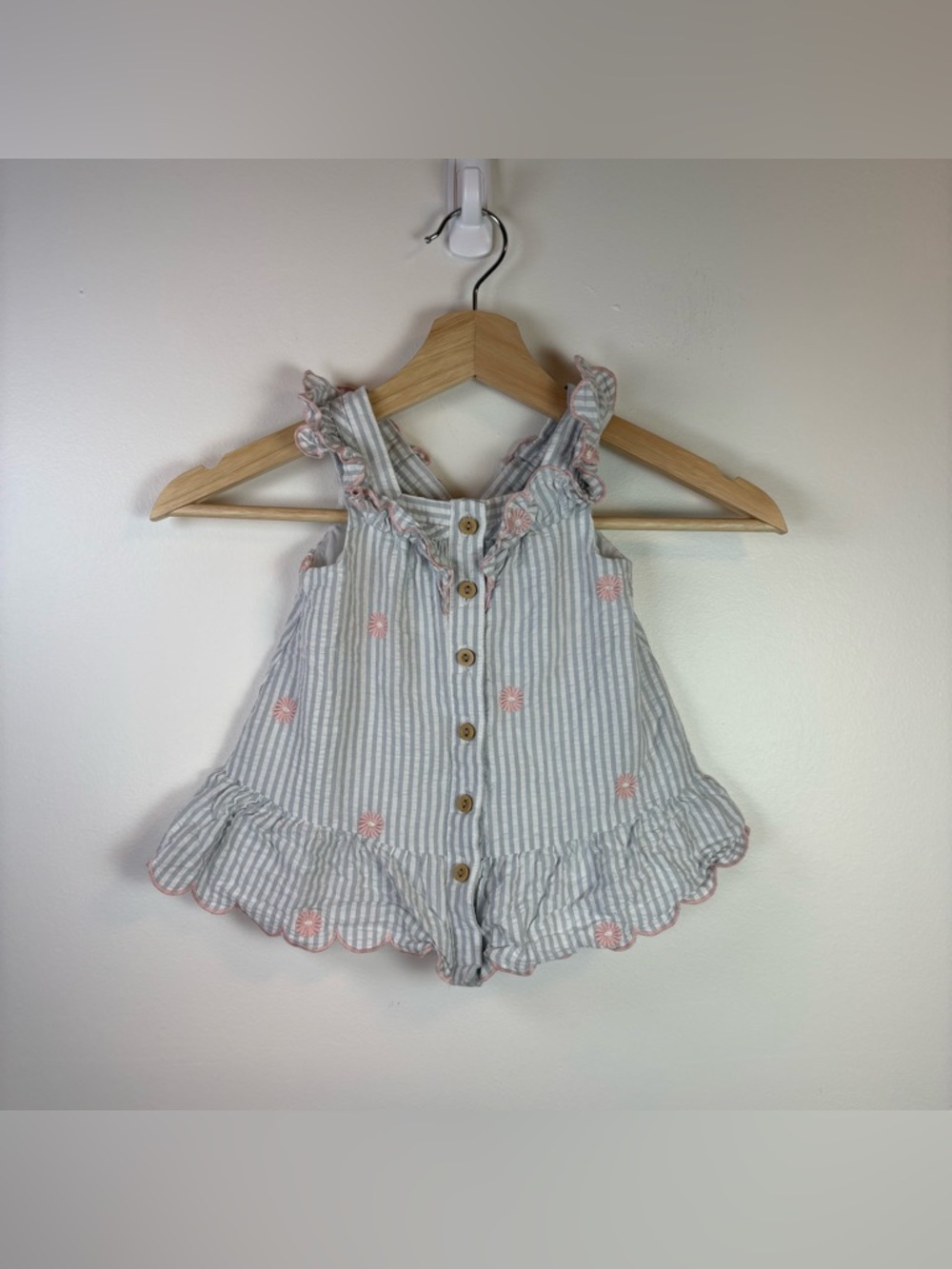 Happily Grey Toddler Girls Light Blue White Stripped Pink Daisy Dress 18 Months